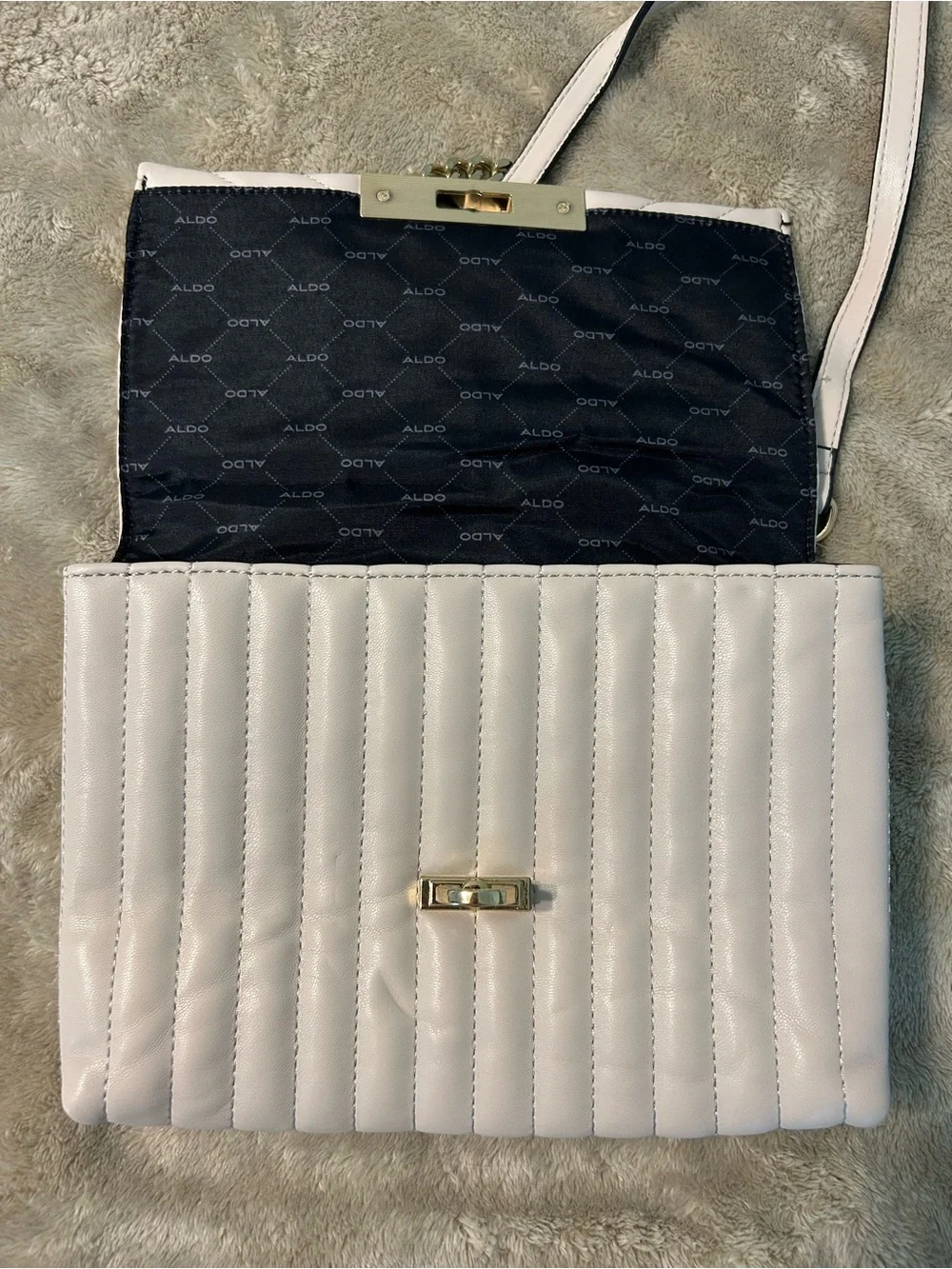ALDO Cream Quilted Abilaniel Crossbody Bag with Gold Chain Strap
